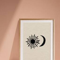 Bohemian Sun & Moon Print - The Sun, Moon, Imperfect, Minimalist, Beige & Black, Abstract Home Print, Natural Earthy, Celestial Art - thumbnail 3