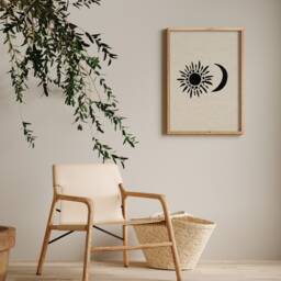 Bohemian Sun & Moon Print - The Sun, Moon, Imperfect, Minimalist, Beige & Black, Abstract Home Print, Natural Earthy, Celestial Art - thumbnail 2
