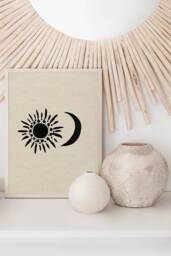 Bohemian Sun & Moon Print - The Sun, Moon, Imperfect, Minimalist, Beige & Black, Abstract Home Print, Natural Earthy, Celestial Art - thumbnail 1