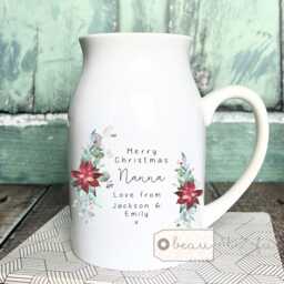 Personalised Merry Christmas Mum Nanna Nanny Granny Mummy Grandma ... Home Poinsettia Floral Ceramic Small Vase Jug Mug Gift - thumbnail 2