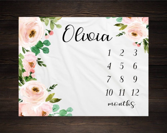 Baby Girl Milestone Blanket Month Growth Tracker Minky Fleece Custom Personalized Shower Gift Watercolor Floral Newborn - image 1