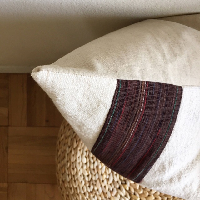 Japanese Brown Kurume-Kasuri & African Off-White Mudcloth Boho Pillow Cover - Size 20x20 - image 1