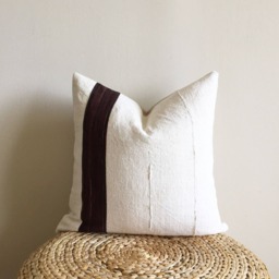 Japanese Brown Kurume-Kasuri & African Off-White Mudcloth Boho Pillow Cover - Size 20x20 - thumbnail 2
