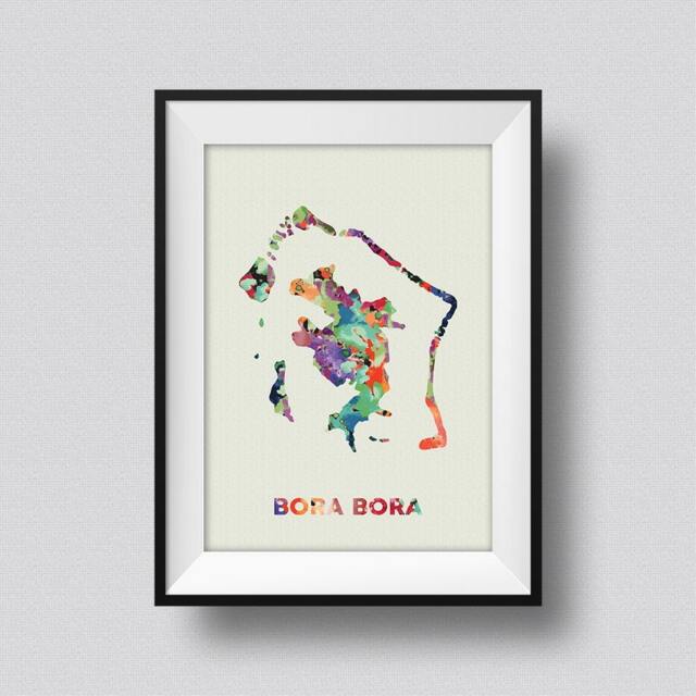 Bora Watercolor Map, Map Art Print, Poster, Print