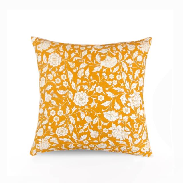 Yellow Ochre Throw Pillow Cover, Kalamkari Print, Indian Ethinic, Cotton Pillow, Sizes Available - image 1