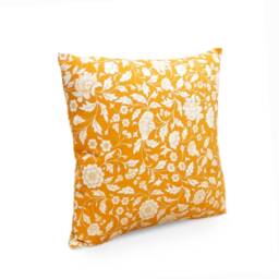 Yellow Ochre Throw Pillow Cover, Kalamkari Print, Indian Ethinic, Cotton Pillow, Sizes Available - thumbnail 2
