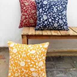 Yellow Ochre Throw Pillow Cover, Kalamkari Print, Indian Ethinic, Cotton Pillow, Sizes Available - thumbnail 4