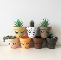 Hand Painted Eyelash Terracotta Plant Pots, 9cm Pot, Indoor Planter, Blm Face Dalmatian Print, Boho Decor