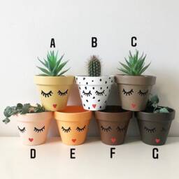 Hand Painted Eyelash Terracotta Plant Pots, 9cm Pot, Indoor Planter, Blm Face Dalmatian Print, Boho Decor - thumbnail 3