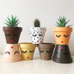 Hand Painted Eyelash Terracotta Plant Pots, 9cm Pot, Indoor Planter, Blm Face Dalmatian Print, Boho Decor - thumbnail 2