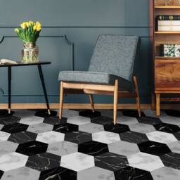 Monochrome Hexagon Tiles Vinyl Flooring, Gray Flooring Linoleum, Black Vivid Colors Inks, Marble High Quality Print, Gift For Her - thumbnail 3