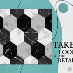 Monochrome Hexagon Tiles Vinyl Flooring, Gray Flooring Linoleum, Black Vivid Colors Inks, Marble High Quality Print, Gift For Her - thumbnail 2