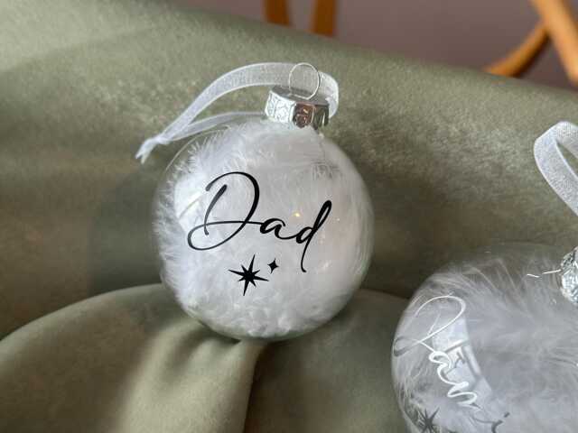 White Feather Glass Bauble - Christmas Memorial Ornament Personalised Remembrance Decoration Luxury Tree - image 1