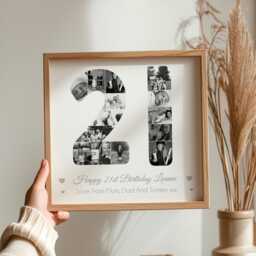 Personalised 21st Birthday Photo Collage Frame, Gift, Framed Print, Number Collage. Upto 30 Photos - thumbnail 1