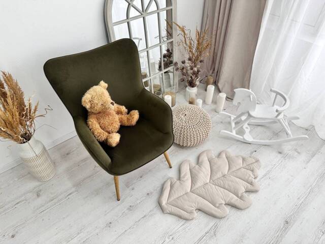 Oak Leaf Baby Play Mat Organic Cotton, Neutral Nursery Decor - image 1