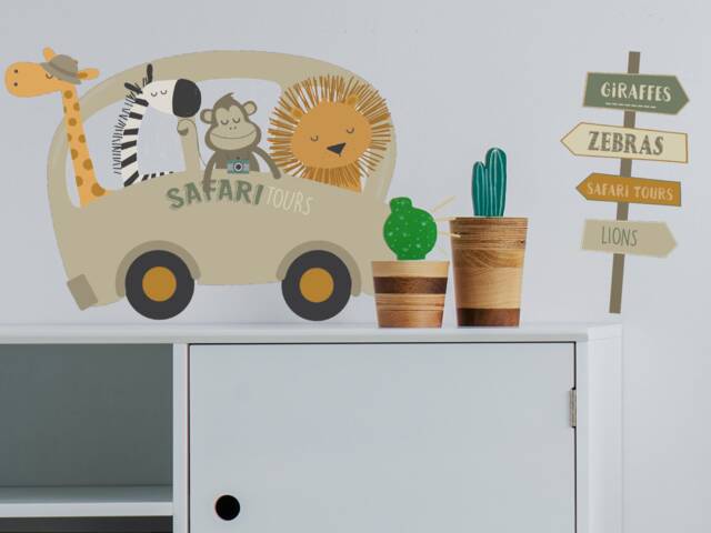 Safari Bus Wall Sticker, Jungle Stickers, Room Decor, Animal Decor - image 1