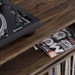 Solid American Black Walnut Vinyl Record Storage Cabinet With Isolation Amp Shelf - Hi Fi Rack Unit - thumbnail 2