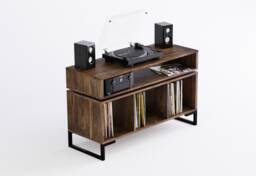 Solid American Black Walnut Vinyl Record Storage Cabinet With Isolation Amp Shelf - Hi Fi Rack Unit - thumbnail 1