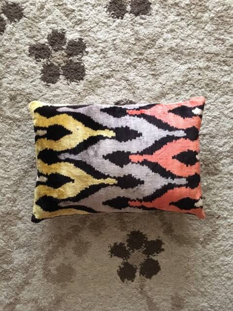 Multicolor Velvet Ikat Pillow - Uzbek Silk Cushion Cover Lumbar Throw Coach Case - image 1