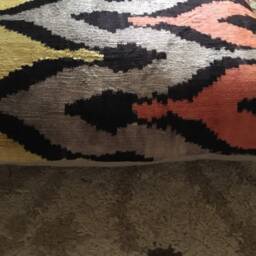 Multicolor Velvet Ikat Pillow - Uzbek Silk Cushion Cover Lumbar Throw Coach Case - thumbnail 4