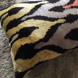 Multicolor Velvet Ikat Pillow - Uzbek Silk Cushion Cover Lumbar Throw Coach Case - thumbnail 3