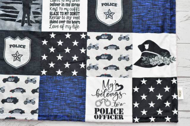 Police Minky Baby Blanket-Personalized Officer Personalized Blanket - Thin Blue Line Blanket Girl-Law Enforcement Nursery - image 1