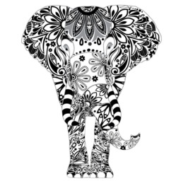 Elephant Wall Decal - Black, White, & Greay Floral Pattern Easy Peel Stick Fabric Sticker - thumbnail 2