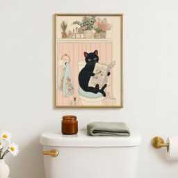 Black Cat Toilet Art Print - Funny Bathroom Wall Lover Gift Quirky Animal Humorous Decor - thumbnail 1