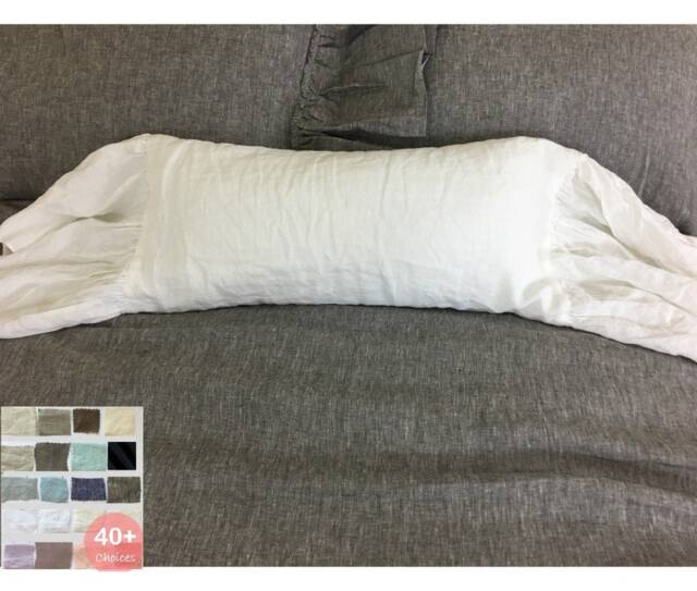 Lumbar Pillow Case With Mermaid Long Ruffles Handmade in Natural Linen , Decorative Body Pillow, Shabby Chic Pillow Cases, Over 41 Colors - image 1