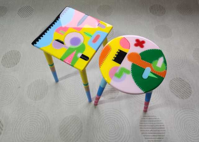 Colorful Resin Coffee Tables Abstract Art Wooden Side Table Set - image 1