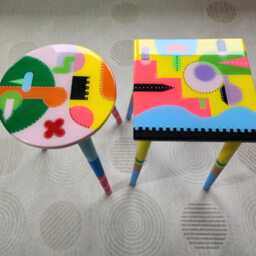 Colorful Resin Coffee Tables Abstract Art Wooden Side Table Set - thumbnail 3