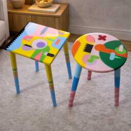 Colorful Resin Coffee Tables Abstract Art Wooden Side Table Set - thumbnail 4