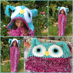 Handmade Hooded Crochet Owl Blanket - Chunky Cosy Throw - thumbnail 3