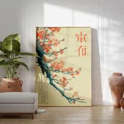 Japanese Minimal Cherry Blossom Poster, Elegant Sakura Branch Print, Vintage Inspired Wall Art, Tranquil Nature Home Decor - thumbnail 3