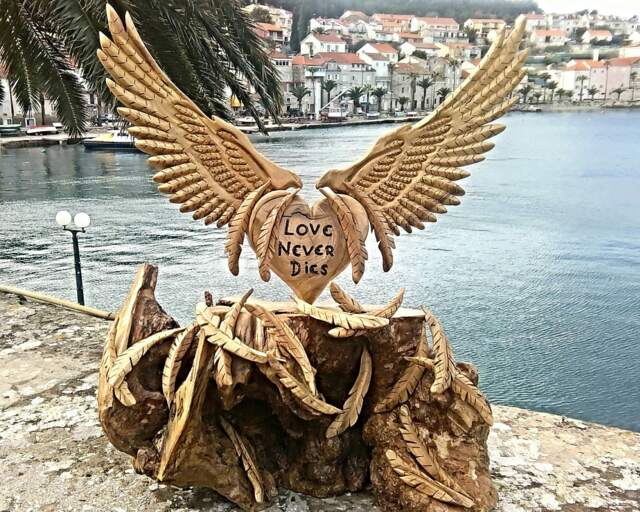 Angel Art, Home Decor, Angel Wings, Feathers, Wooden Heart, House Warming, Wooden Sculpture, Wood Carving, Holy Spirit, Wood Art, Unique Gift - image 1