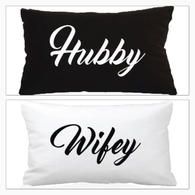 Hubby & Wifey Set Of 2 Couples Pillow Perfect Decor For Newlyweds, Anniversaries, Valentine's Day, House Warming & More. Customise Colours - image 1