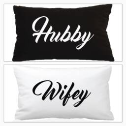 Hubby & Wifey Set Of 2 Couples Pillow Perfect Decor For Newlyweds, Anniversaries, Valentine's Day, House Warming & More. Customise Colours