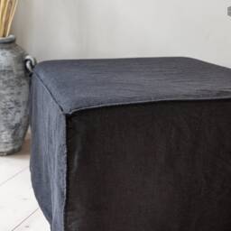 Linen Ottoman Slipcover - Custom Square Pouf Cover Without The Bottom Natural Foot Stool Case Eco-Friendly For Home - thumbnail 2