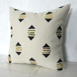 Cream Linen Pillow Cover With Black & Gold Geometric Print/Decorative Throw Cushion Block Printed Metallic Neutral Various Sizes Bedding - thumbnail 3