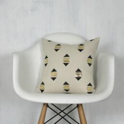 Cream Linen Pillow Cover With Black & Gold Geometric Print/Decorative Throw Cushion Block Printed Metallic Neutral Various Sizes Bedding - thumbnail 2