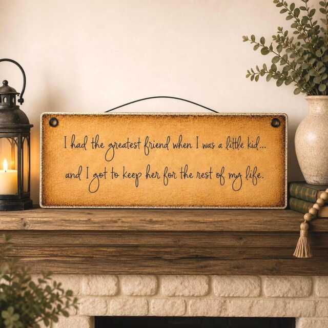 "Rustic Friendship Wood Sign - Best Friend Gift, Sister Gift For Mom Farmhouse Wall Decor Meaningful Quote Plaque 16""x6" - image 1