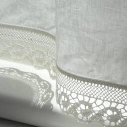 Linen Cafe Curtain Natural White Panel For Bathroom Window With Crochet Wave Lace Trim - thumbnail 3