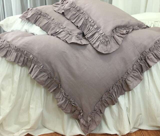 Orchid Linen Duvet Cover With Vintage Ruffles - image 1