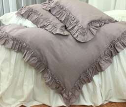Orchid Linen Duvet Cover With Vintage Ruffles - thumbnail 1
