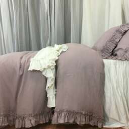 Orchid Linen Duvet Cover With Vintage Ruffles - thumbnail 2