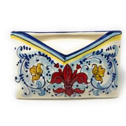 Italian Ceramic Art Pottery Holder Letters Brings Decorated Lily Hand Painted Made in Italy Tuscan