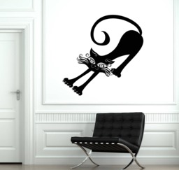 Wall Vinyl Decal Little Black Cat Stretches Elbow Sharp Paw Kids Room Decor - #2451Dn - thumbnail 1