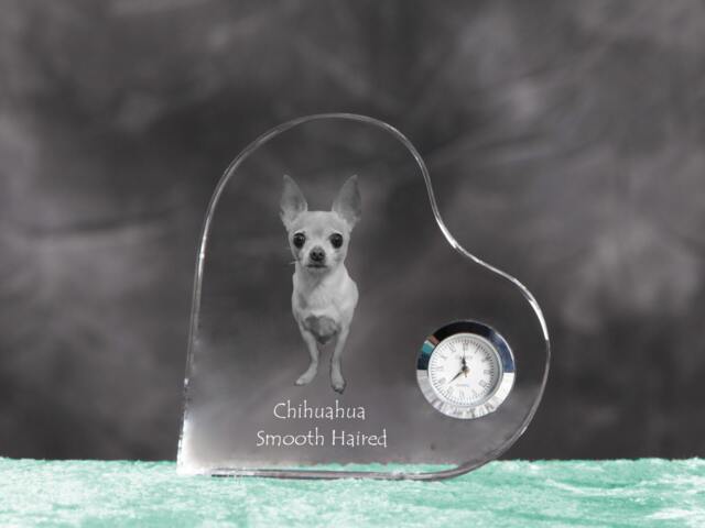 Chihuahua - Crystal Clock in The Shape Of A Heart With Image Pure-Bred Dog - image 1