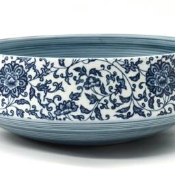 Vintage Floral Patterned Basin Sink Handmade Round Bathroom Vessel Blue White Porcelain China Cloakroom Ceramic Countertop Vanity Wash Bowl - thumbnail 3