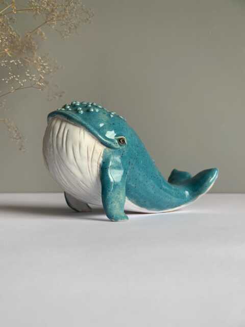 Ceramic Whale Figure in Blue Color. Oceanic Decor For Your Home - image 1